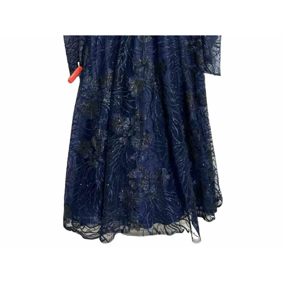 NWT MAC DUGGAL 20286 Embellished Plunge Neck‎ Illusion Long Sleeve Midi Dress 12 - Picture 5 of 7